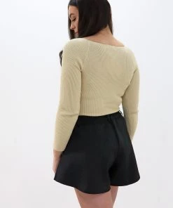 Miss Moda Luxe OUT OF LINE BEIGE SQUARE NECK RIBBED KNIT BODYSUIT -Miss Moda Luxe Shop beigebodyback scaled