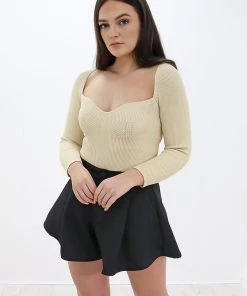 Miss Moda Luxe OUT OF LINE BEIGE SQUARE NECK RIBBED KNIT BODYSUIT -Miss Moda Luxe Shop beigebodyside scaled