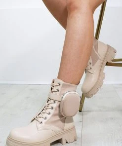 Miss Moda Luxe POCKET IT BEIGE LACE UP POCKET BOOT