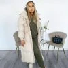 Miss Moda Luxe Beige Long-line Tassel Detailing Puffer Jacket