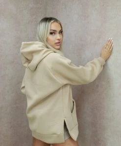 Miss Moda Luxe Beige Oversized Basic Cotton Hoodie