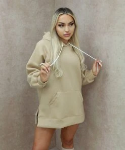 Miss Moda Luxe Beige Oversized Basic Cotton Hoodie -Miss Moda Luxe Shop beigehoodieedit scaled