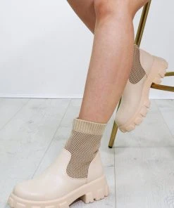 Miss Moda Luxe ON TIGHT BEIGE NETTED SOCK STYLE BOOT