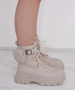 Miss Moda Luxe Beige Chunky Matte Leather Platform Boots With Side Pouch -Miss Moda Luxe Shop beigeside scaled