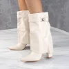 Miss Moda Luxe Cream Faux Leather Fold Over Buckle Shark Boot Mid