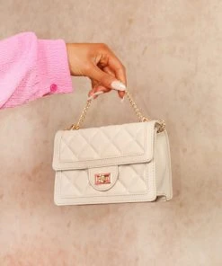 Miss Moda Luxe Beige Faux Leather Quilted Gold Detailed Mini Bag