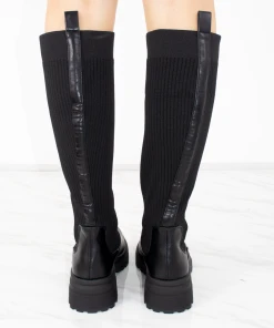 Miss Moda Luxe Black Ribbed Knee High Sock Boot With Leather Detail 7 Miss Moda Luxe Black Ribbed Knee High Sock Boot With Leather Detail -Miss Moda Luxe Shop bla
