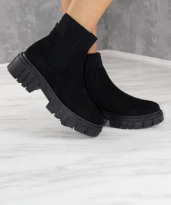 Miss Moda Luxe Black Faux Suede Platform Chelsea Boot