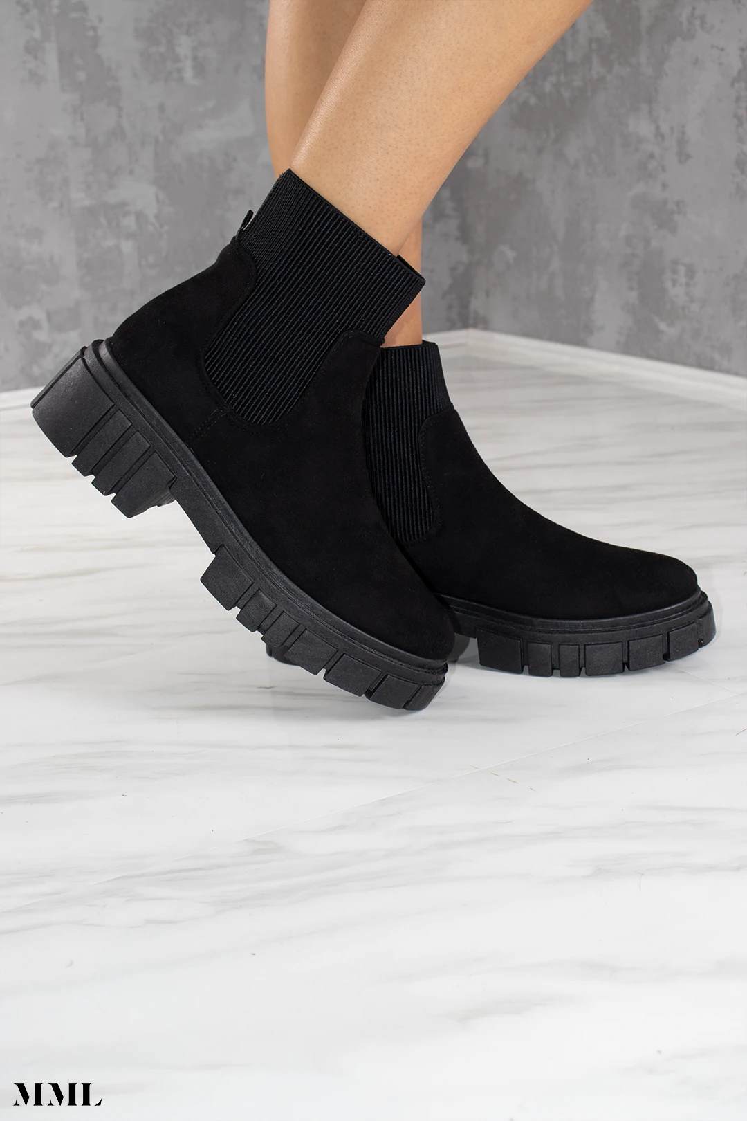 Miss Moda Luxe Black Faux Suede Platform Chelsea Boot 1 Miss Moda Luxe Black Faux Suede Platform Chelsea Boot