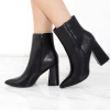Miss Moda Luxe Black Pointed Toe Faux Leather Block Heel Ankle Boot