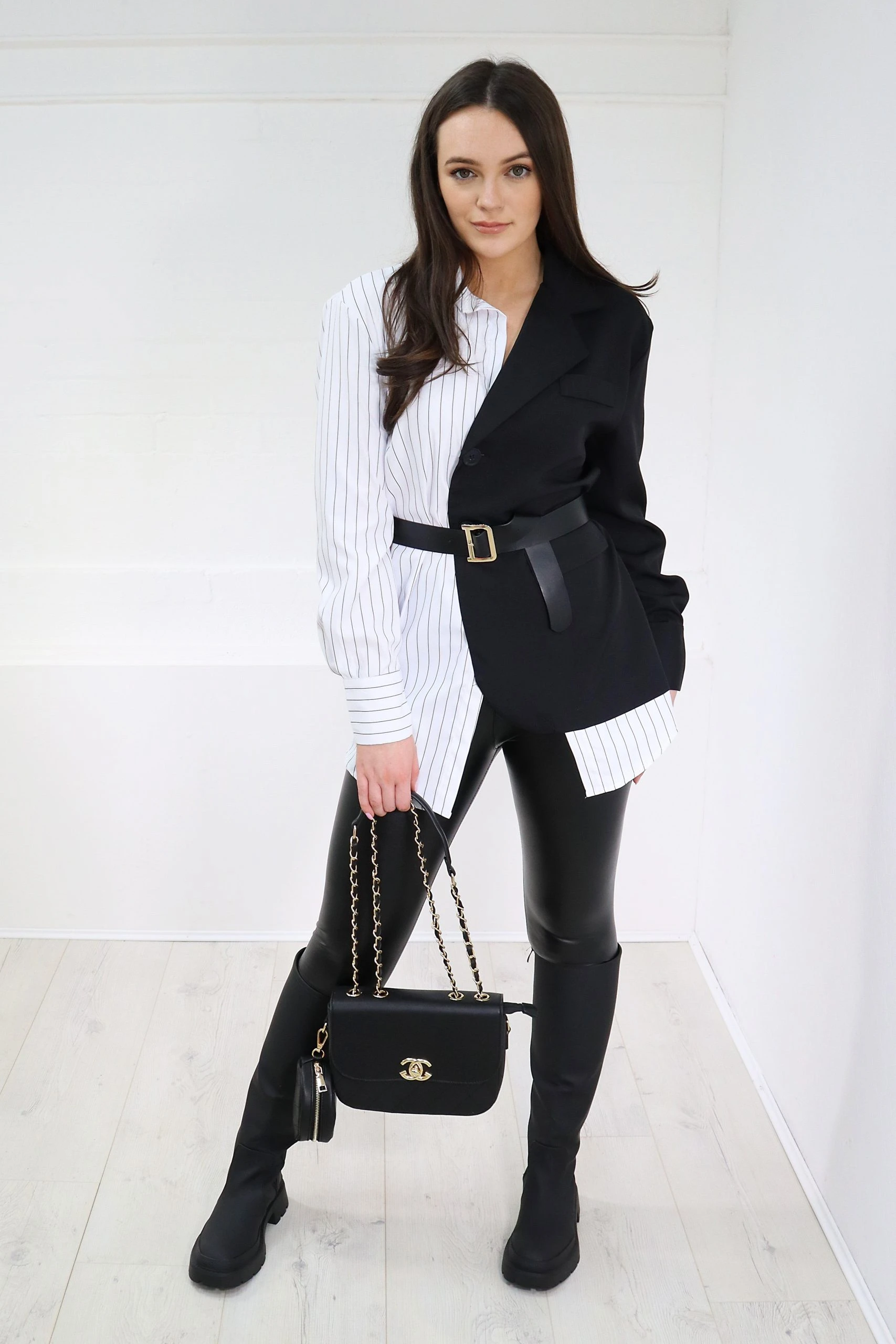 Miss Moda Luxe BLACK CONTRAST STRIPE BELTED BLAZER 2 Miss Moda Luxe BLACK CONTRAST STRIPE BELTED BLAZER - Image 2