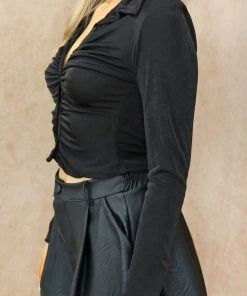 Miss Moda Luxe Black Button Up Long Sleeve Crop Top -Miss Moda Luxe Shop blackbuttontop3 scaled