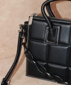 Miss Moda Luxe Padded Chain Detail Handbag Black -Miss Moda Luxe Shop blackchain2 scaled