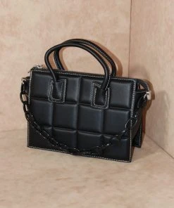 Miss Moda Luxe Padded Chain Detail Handbag Black