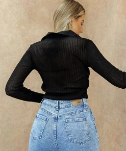 Miss Moda Luxe Black Ribbed Collar Long-sleeve Top. -Miss Moda Luxe Shop blackcollartop3 scaled