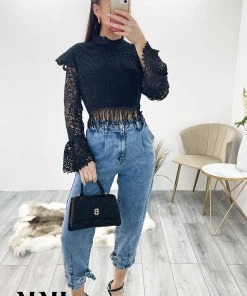 Miss Moda Luxe Black Crochet Lace High Neck Top -Miss Moda Luxe Shop blackfull