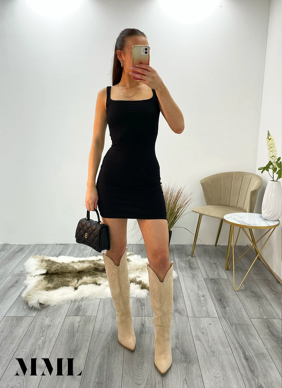 Miss Moda Luxe Black Ribbed Square Neck Mini Dress 1 Miss Moda Luxe Black Ribbed Square Neck Mini Dress