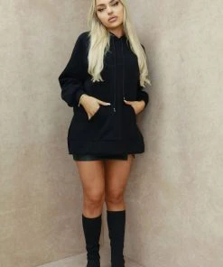 Miss Moda Luxe Black Oversized Basic Cotton Hoodie