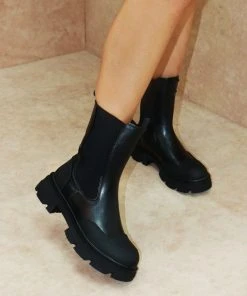 Miss Moda Luxe PIA Black Chunky Sole Chelsea Ankle Boot