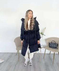 Miss Moda Luxe Black Long-line Tassel Detailing Puffer Jacket