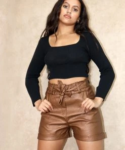 Miss Moda Luxe Tan Faux Leather Paperbag Shorts 9 Miss Moda Luxe Tan Faux Leather Paperbag Shorts -Miss Moda Luxe Shop blackribbedtopbrownshorts scaled