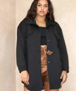 Miss Moda Luxe Black Quilted Oversized Shacket