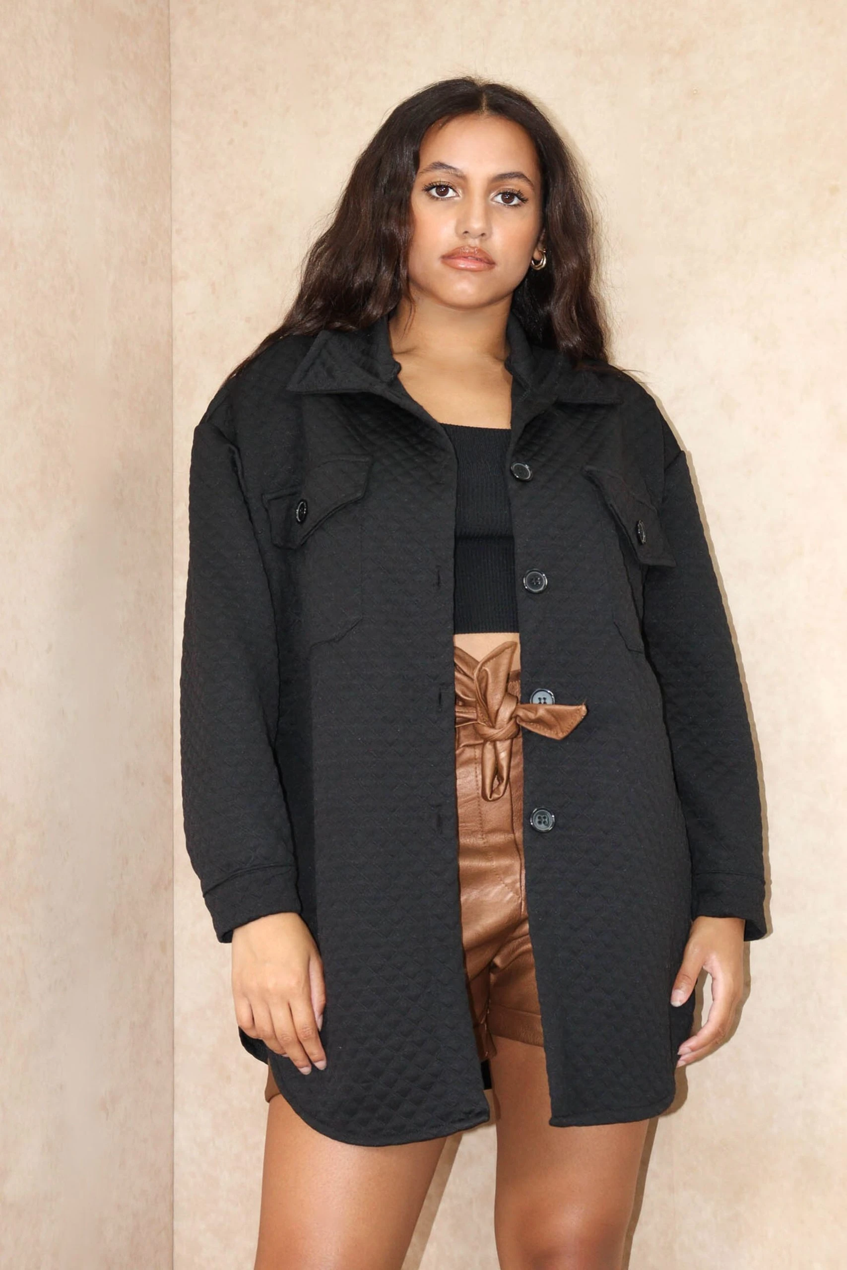 Miss Moda Luxe Black Quilted Oversized Shacket 1 Miss Moda Luxe Black Quilted Oversized Shacket