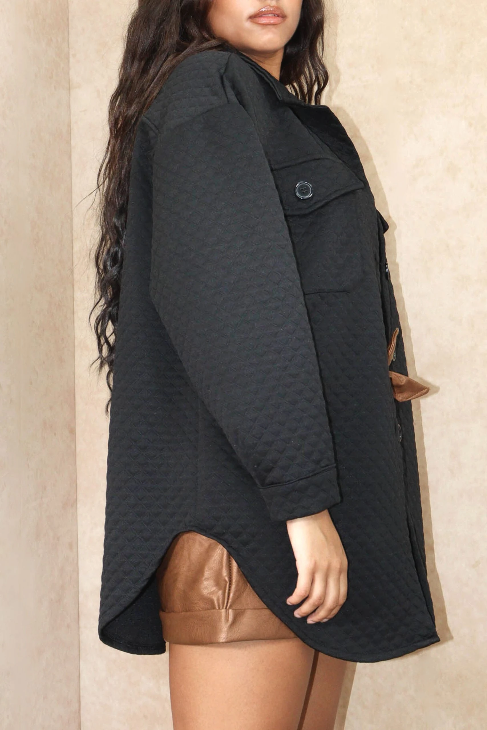 Miss Moda Luxe Black Quilted Oversized Shacket 2 Miss Moda Luxe Black Quilted Oversized Shacket - Image 2