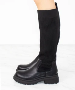 Miss Moda Luxe Black Ribbed Knee High Sock Boot With Leather Detail 6 Miss Moda Luxe Black Ribbed Knee High Sock Boot With Leather Detail -Miss Moda Luxe Shop blackside 322d5999 7585 46ab 837f d15fac305850