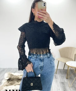 Miss Moda Luxe Black Crochet Lace High Neck Top