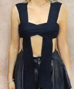 Miss Moda Luxe Wrap Knit Black Tie Top -Miss Moda Luxe Shop blackwraptop3 scaled