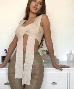 Miss Moda Luxe Wrap Knit Beige Tie Top -Miss Moda Luxe Shop bloggerpicks 5