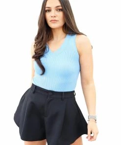 Miss Moda Luxe BLUE RIBBED V-NECK BODYSUIT -Miss Moda Luxe Shop bluebodysuit scaled