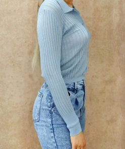 Miss Moda Luxe Blue Ribbed Collar Long-sleeve Top. 6 Miss Moda Luxe Blue Ribbed Collar Long-sleeve Top. -Miss Moda Luxe Shop bluecollartop3 scaled