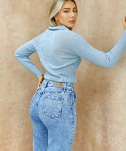 Miss Moda Luxe Blue Ribbed Collar Long-sleeve Top. 7 Miss Moda Luxe Blue Ribbed Collar Long-sleeve Top. -Miss Moda Luxe Shop bluecollartop4 scaled