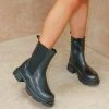 Miss Moda Luxe MADDIE Black Chunky Sole Calf High Chelsea Boots.