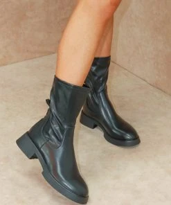 Miss Moda Luxe Low Rise Black SASHA Faux Leather Boot