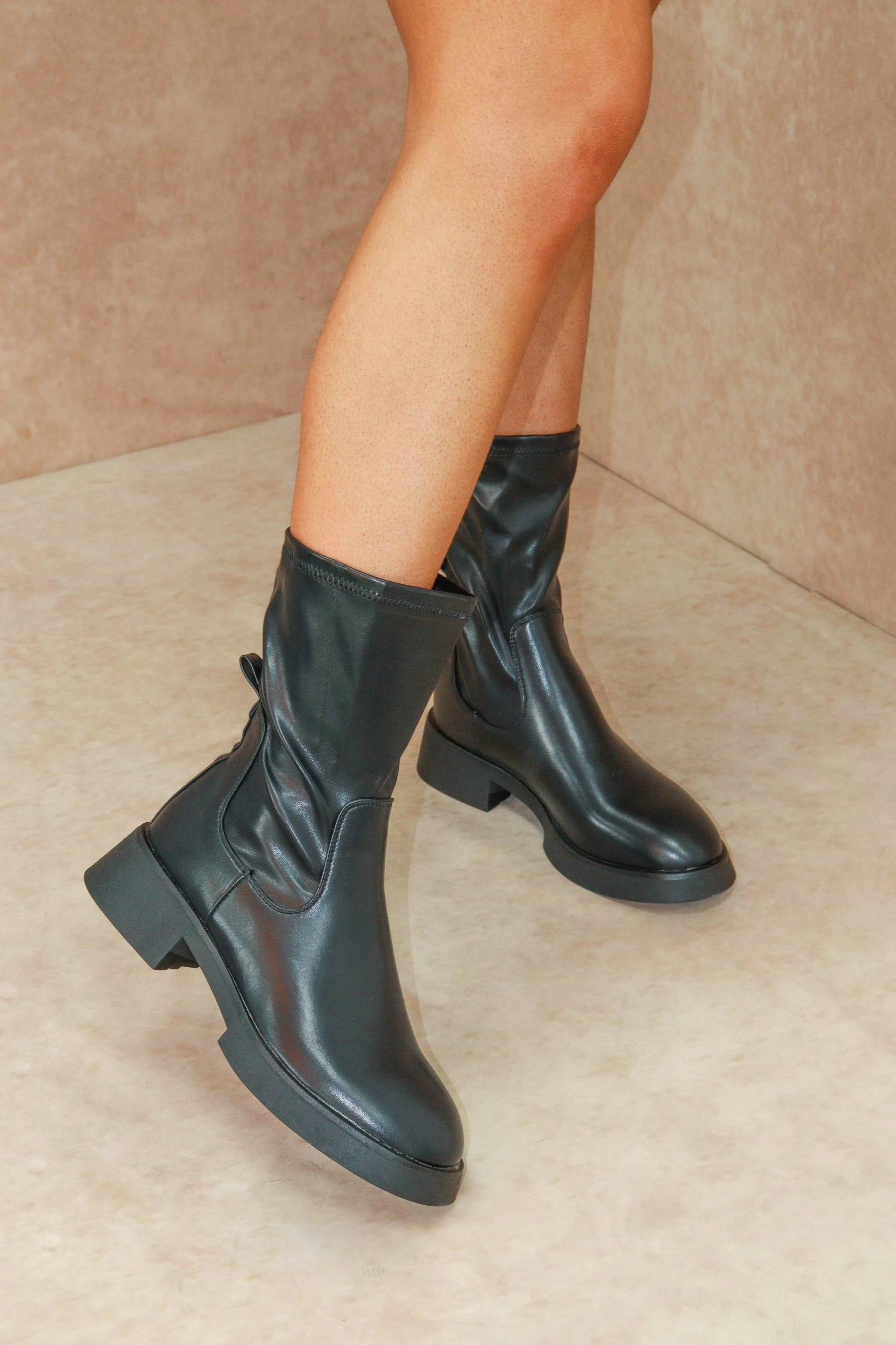 Miss Moda Luxe Low Rise Black SASHA Faux Leather Boot 1 Miss Moda Luxe Low Rise Black SASHA Faux Leather Boot