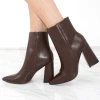 Miss Moda Luxe Brown Pointed Toe Faux Leather Block Heel Ankle Boot