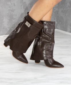 Miss Moda Luxe Brown Faux Leather Fold Over Buckle Shark Boot Mid -Miss Moda Luxe Shop brown1 0c303825 a2e9 47a9 b9be 0de9c38a47ee