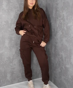 Miss Moda Luxe Brown Cargo Pocket Co Ord Tracksuit Set