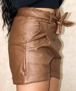 Miss Moda Luxe Tan Faux Leather Paperbag Shorts 11 Miss Moda Luxe Tan Faux Leather Paperbag Shorts -Miss Moda Luxe Shop brownshortsside scaled