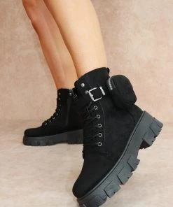 Miss Moda Luxe CIARA Black Suede Ankle Boot With Pocket Detail
