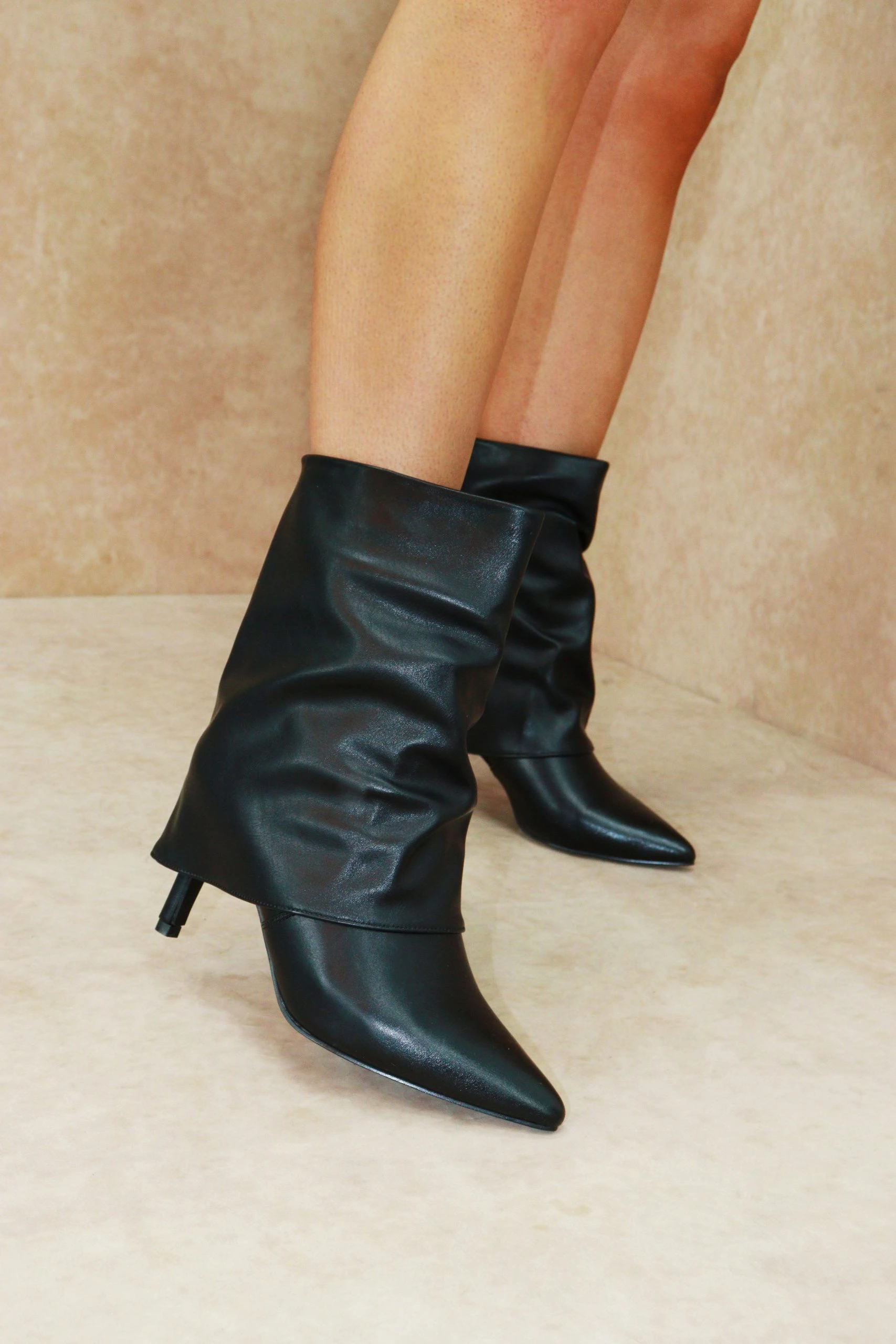 Miss Moda Luxe CINZIA Black Fold Over Calf High Boot 1 Miss Moda Luxe CINZIA Black Fold Over Calf High Boot