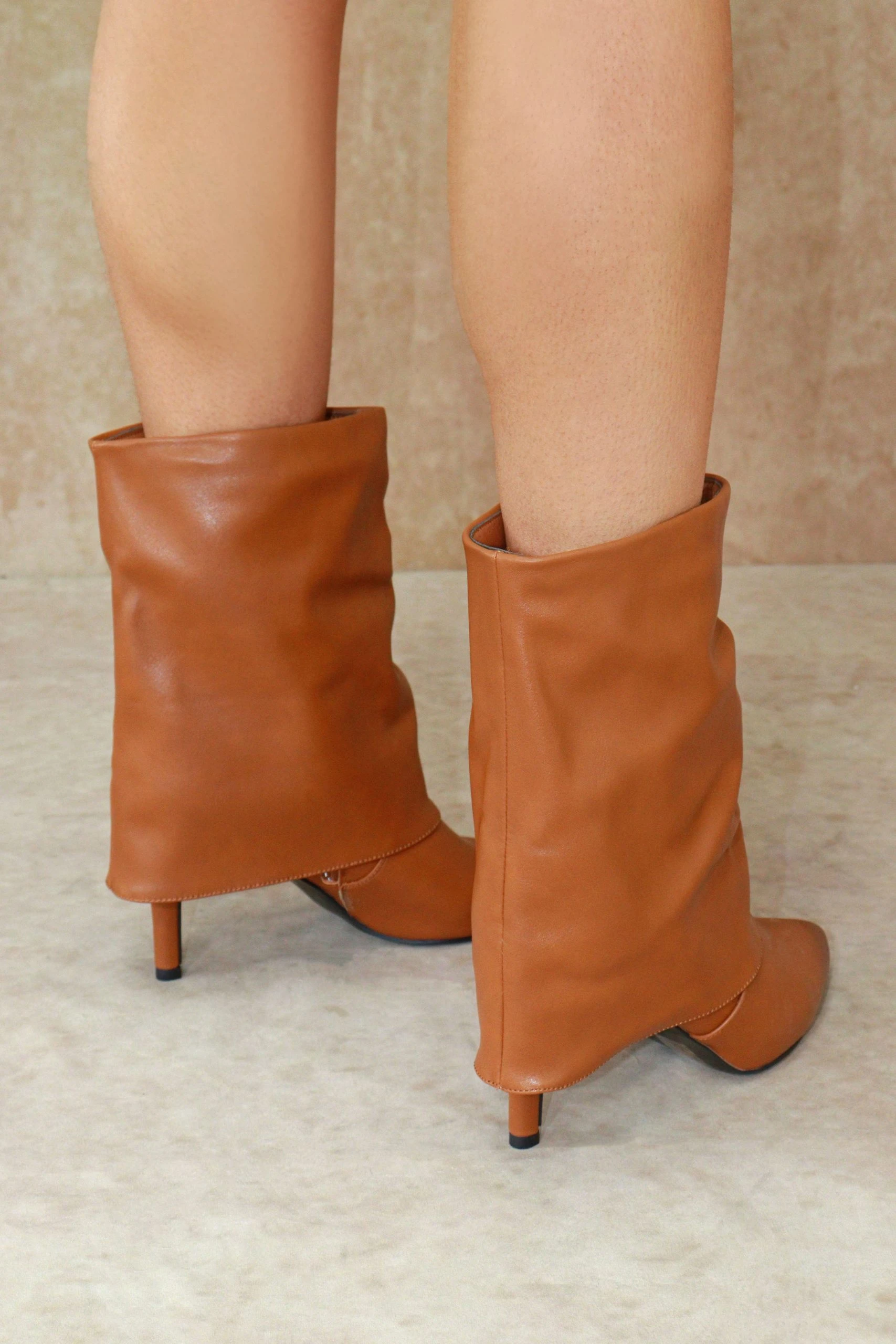 Miss Moda Luxe Cinzia Tan Fold Over Calf High Boot 4 Miss Moda Luxe Cinzia Tan Fold Over Calf High Boot - Image 4