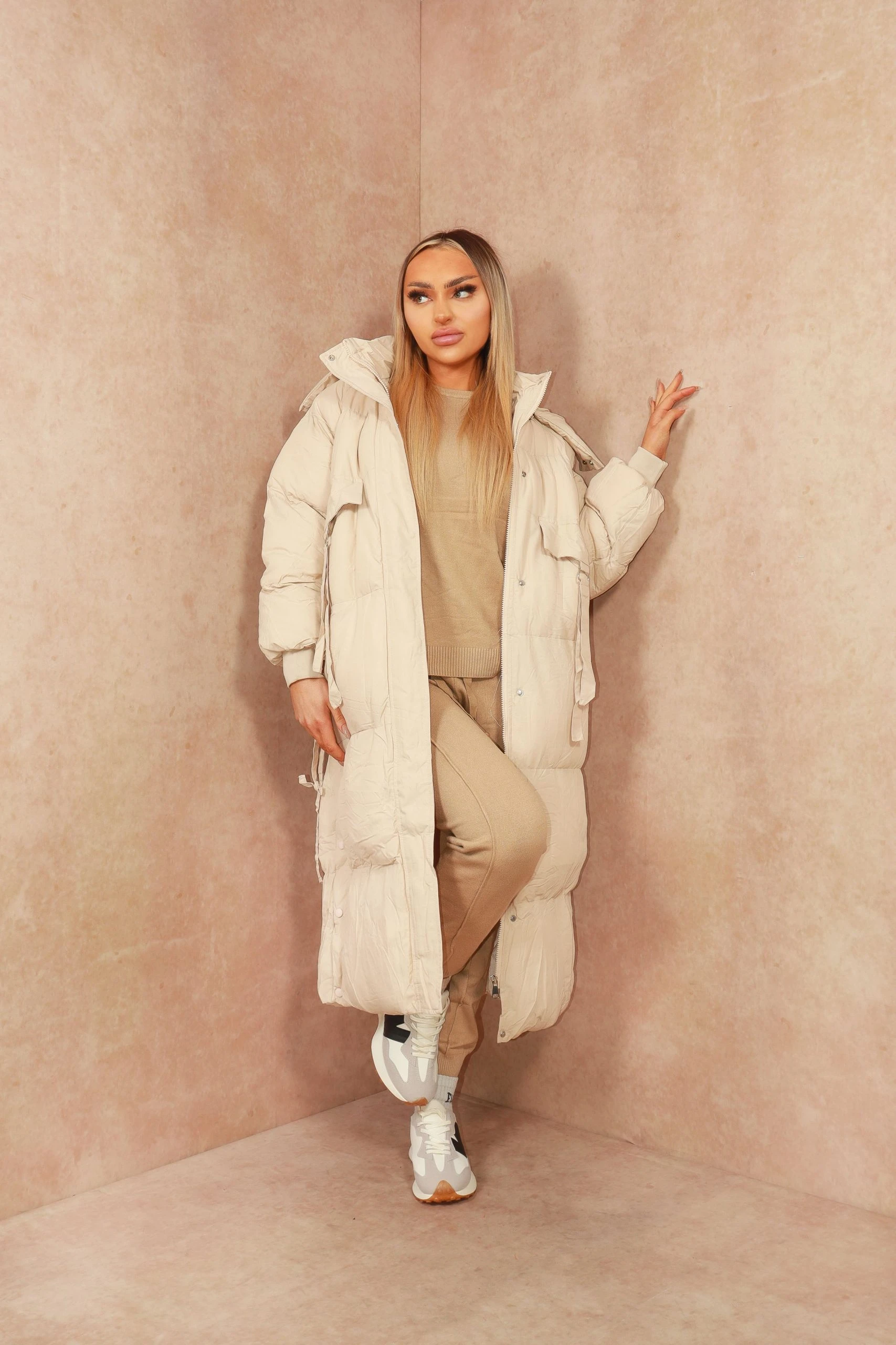 Miss Moda Luxe Beige Long-line Tassel Detailing Puffer Jacket 2 Miss Moda Luxe Beige Long-line Tassel Detailing Puffer Jacket - Image 2
