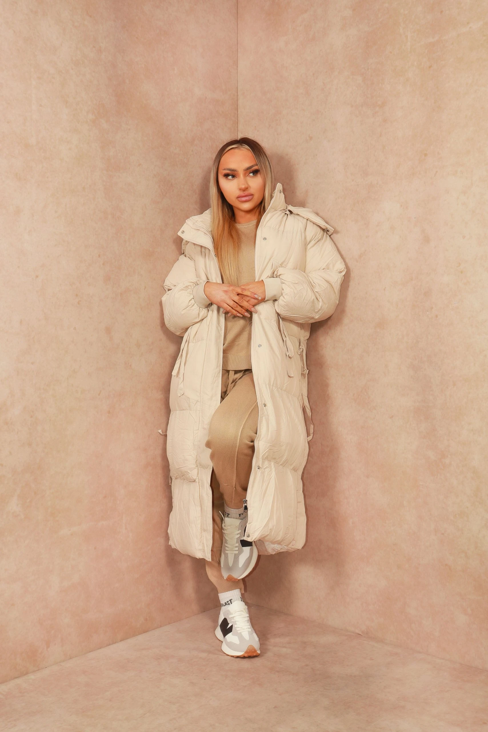 Miss Moda Luxe Beige Long-line Tassel Detailing Puffer Jacket 3 Miss Moda Luxe Beige Long-line Tassel Detailing Puffer Jacket - Image 3