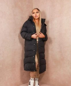 Miss Moda Luxe Black Long-line Padded Puffer Jacket