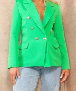 Miss Moda Luxe Green Premium Structured Gold Button Detailed Blazer -Miss Moda Luxe Shop colourblazers 11 scaled