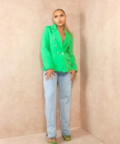 Miss Moda Luxe Green Premium Structured Gold Button Detailed Blazer -Miss Moda Luxe Shop colourblazers 13 scaled